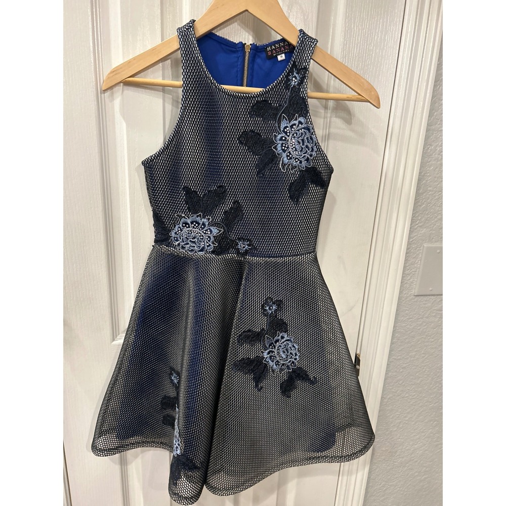 Hannah Banana Dress Blue Floral Mesh Cutout Party Special Occasion Girls Bin A